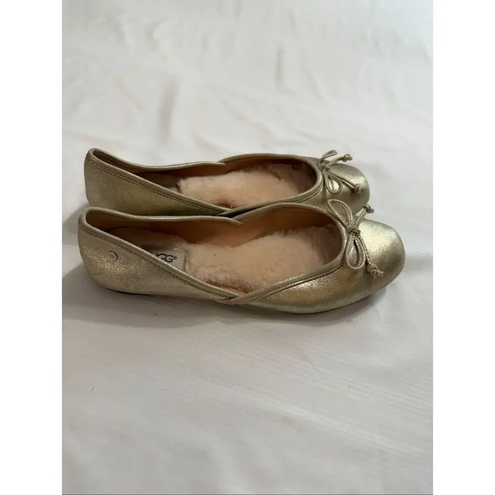 Ugg Metallic Gold Sherpa Lined Ballet Flats Size 7